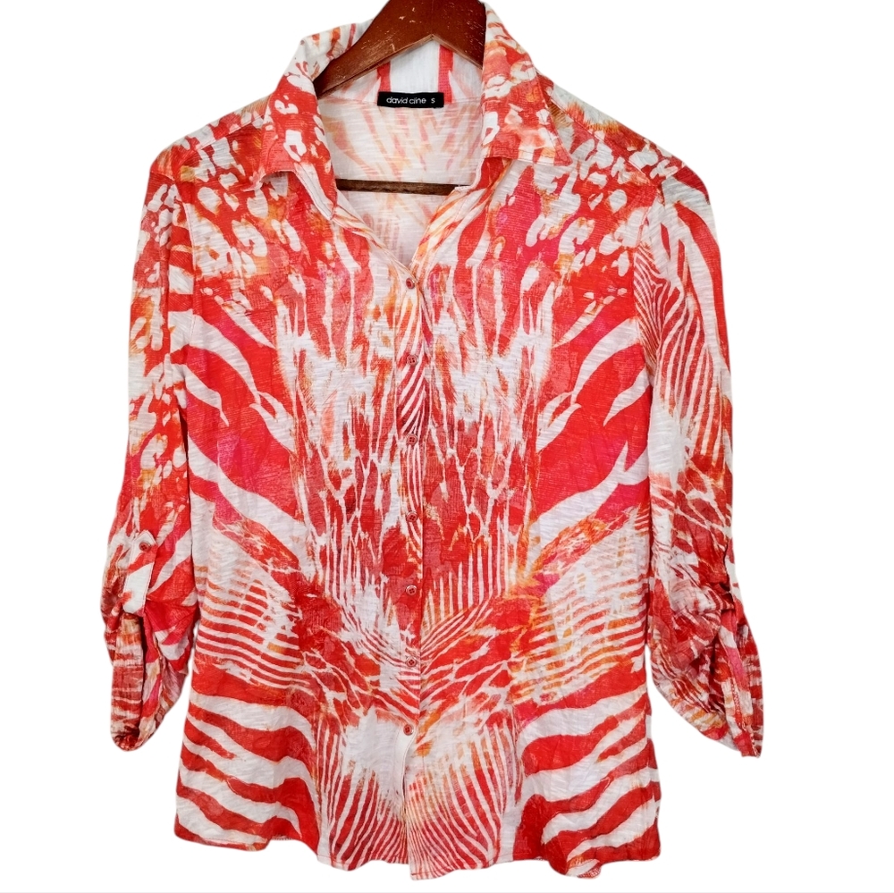 David Cline Crushed Print Blouse Size Small